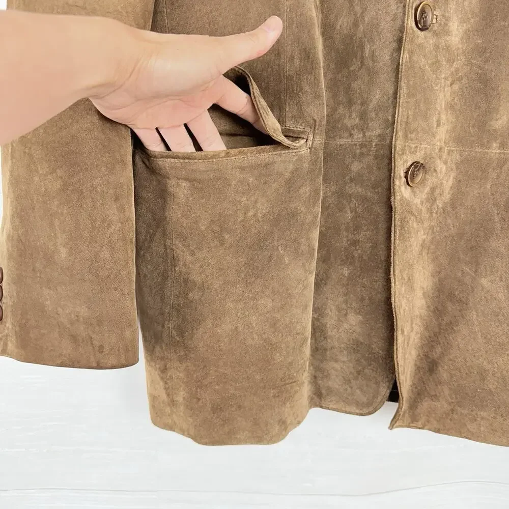 Apt.9 Suede Leather Sport‎ Coat Blazer Men Size 46 R Brown Western Pockets